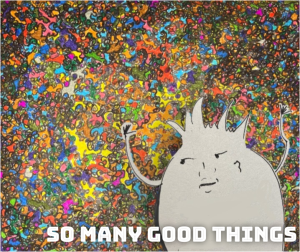 Amy Probst workshop. Colorful drawing with a little happy guy.